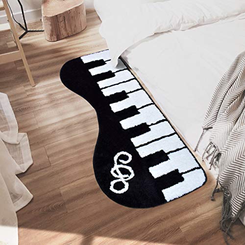 ABREEZE Stylish Music Rug Piano Rug Keyboard Music Rug Kids Play Rug Black and White Rug for Living Room/Kitchen/Bathroom/Corridor/Hallway