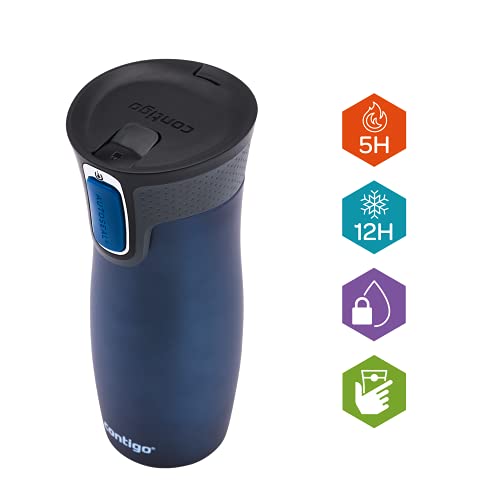 Contigo West Loop Autoseal Travel Mug, Stainless Steel Thermal Mug, Vacuum Flask, Leakproof Tumbler, Coffee Mug with BPA Easy-Clean Lid, 470 ml, Monaco