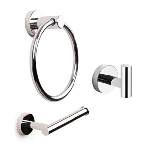 marmolux acc chrome bathroom hardware set 3 piece-robe hook, hand towel holder and toilet paper holder, wall mounted bathroom fixtures, towel rack towel hanger sus 304 stainless steel, polished chrome