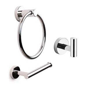 MARMOLUX ACC Chrome Bathroom Hardware Set 3 Piece-Robe Hook, Hand Towel Holder and Toilet Paper Holder, Wall Mounted Bathroom Fixtures, Towel Rack Towel Hanger SUS 304 Stainless Steel, Polished Chrome