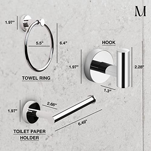 MARMOLUX ACC Chrome Bathroom Hardware Set 3 Piece-Robe Hook, Hand Towel Holder and Toilet Paper Holder, Wall Mounted Bathroom Fixtures, Towel Rack Towel Hanger SUS 304 Stainless Steel, Polished Chrome