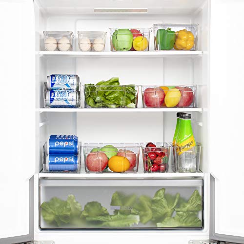 Vtopmart Refrigerator Organizer Bins 4 Pack - Clear Small Plastic Food Organizer with Handle for Fridge, Freezer, Cabinet, Kitchen Pantry Organization and Storage, BPA Free, 9.5" Long