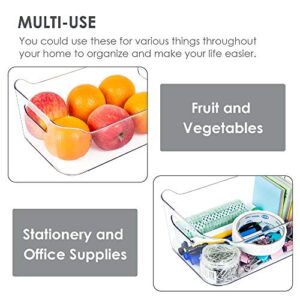 Vtopmart Refrigerator Organizer Bins 4 Pack - Clear Small Plastic Food Organizer with Handle for Fridge, Freezer, Cabinet, Kitchen Pantry Organization and Storage, BPA Free, 9.5" Long