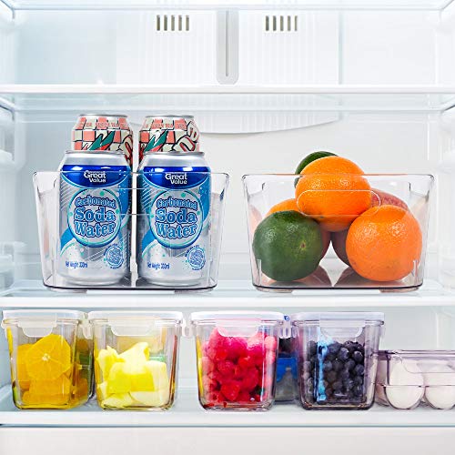 Vtopmart Refrigerator Organizer Bins 4 Pack - Clear Small Plastic Food Organizer with Handle for Fridge, Freezer, Cabinet, Kitchen Pantry Organization and Storage, BPA Free, 9.5" Long