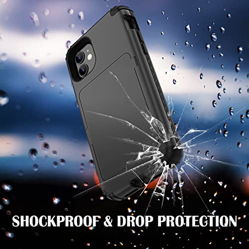 WeLoveCase iPhone 11 Wallet Case Defender Wallet Credit Card Holder Cover with Hidden Mirror Three Layer Shockproof Heavy Duty Protection All-Round Armor Protective Case for iPhone 11 Black