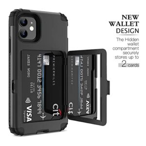 WeLoveCase iPhone 11 Wallet Case Defender Wallet Credit Card Holder Cover with Hidden Mirror Three Layer Shockproof Heavy Duty Protection All-Round Armor Protective Case for iPhone 11 Black