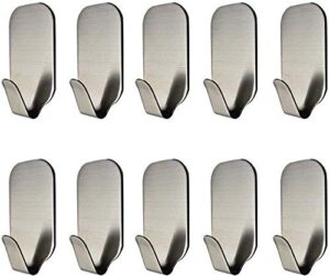 10 pcs adhesive hook (hold 8 lb each) heavy duty 304 stainless steel hanging for bath towel coat hat hooks kitchen wall storage organizer
