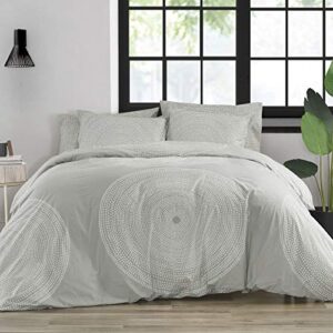 marimekko - queen comforter set, smooth cotton percale bedding with matching shams, medium weight home decor (fokus grey, queen)