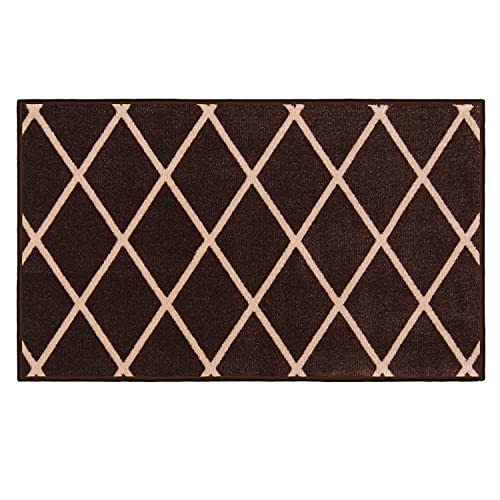 House, Home and More Skid-Resistant Carpet Indoor Area Rug Floor Mat – Diamond Trellis Lattice – Coffee Brown & Vanilla Cream – 2 Feet X 3 Feet