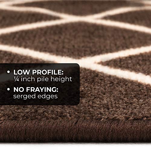 House, Home and More Skid-Resistant Carpet Indoor Area Rug Floor Mat – Diamond Trellis Lattice – Coffee Brown & Vanilla Cream – 2 Feet X 3 Feet