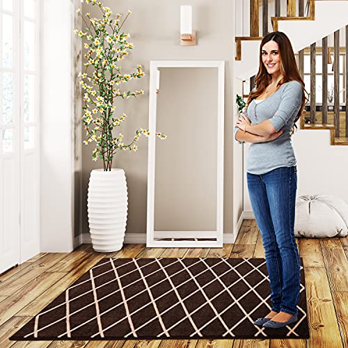 House, Home and More Skid-Resistant Carpet Indoor Area Rug Floor Mat – Diamond Trellis Lattice – Coffee Brown & Vanilla Cream – 2 Feet X 3 Feet