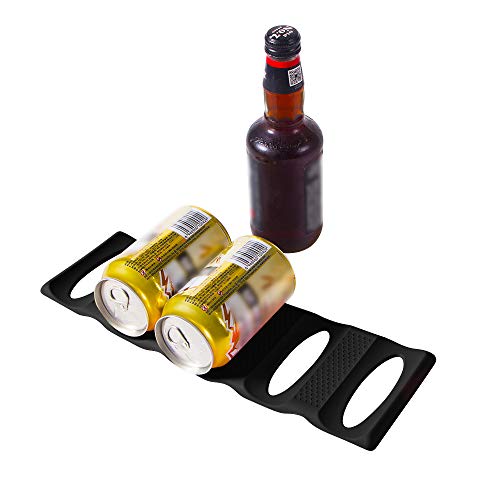 Webake Fridge Organizer Can Organizer for Pantry Organization and Storage, 2 Pack Silicone Beer Bottle Rack for Kitchen Refrigerator Cabinet Countertop, Stackable Soda Can Holder Space Saver (Black)