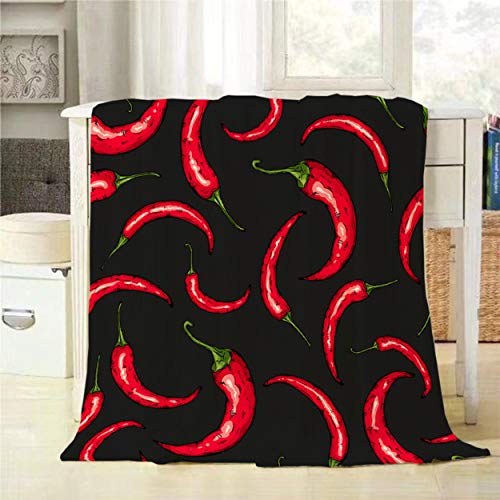 Mugod Throw Blanket Seamless Hand Drawn Pattern with Hot Chili Pepper on Black Decorative Soft Warm Cozy Flannel Plush Throws Blankets for Baby Toddler Dog Cat 30 X 40 Inch