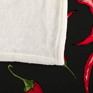 Mugod Throw Blanket Seamless Hand Drawn Pattern with Hot Chili Pepper on Black Decorative Soft Warm Cozy Flannel Plush Throws Blankets for Baby Toddler Dog Cat 30 X 40 Inch