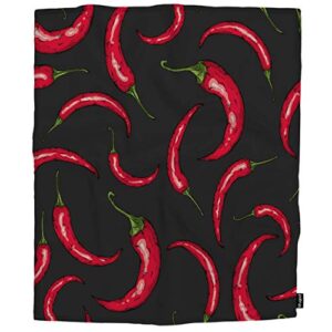 Mugod Throw Blanket Seamless Hand Drawn Pattern with Hot Chili Pepper on Black Decorative Soft Warm Cozy Flannel Plush Throws Blankets for Baby Toddler Dog Cat 30 X 40 Inch