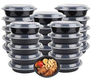 30-pack meal prep plastic microwavable food containers for meal prepping bowls with lids (24 oz.) black reusable storage lunch boxes -bpa-free food grade -freezer & dishwasher safe.
