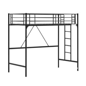 Bonnlo Metal Loft Bed with Stairs and Flat Rung, Junior Loft Bed Twin Size High Loft Bed for Kids/Teens/Adults, No Box Spring Required, Black