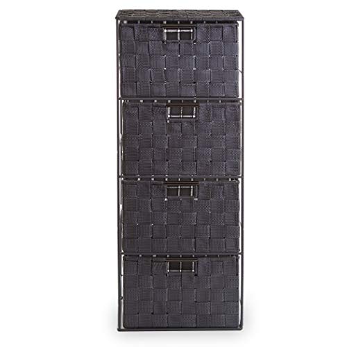 BINO Woven Strap 4 Drawer Storage Tower - Dark Grey - Vertical Dresser Storage Tower, Easy Pull Fabric Bins - Organizer Unit for Bedroom, Hallway, Entryway, Closets