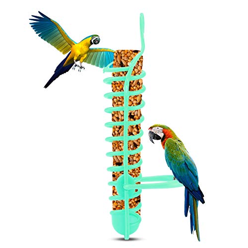 Antilog Parrots Feeder,Parrots Feeder Basket Plastic Food Fruit Feeding Perch Stand Holder for Pet Bird Supplies(Green)