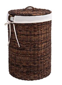 birdrock home abaca laundry hamper with liner - round clothes bin with lid - organize laundry - cut-out handles for easy transport - includes machine washable canvas liner (espresso)