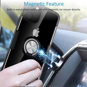 Designed for iPhone 11 Pro Max Case 6.5 inch, Carbon Fiber Design Clear Crystal Anti-Scratch Case with 360 Degree Rotation Ring Kickstand(Work with Magnetic Car Mount) for iPhone 11 Pro Max,Black