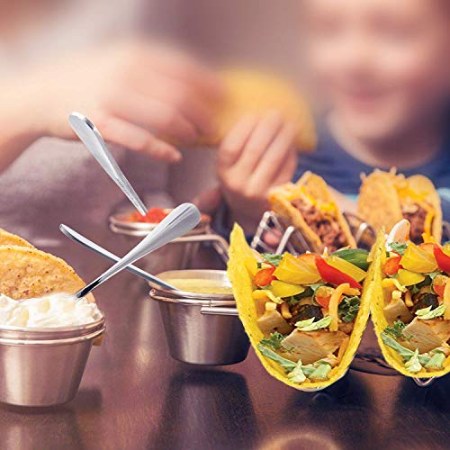 Upgrade Taco Shell Stand Up Holders- 2 Pack Premium Stainless Steel Taco Tray with 4 Salad Cups & 2 Spoons,Holds 3 Tacos Each Keeping Shells Upright & Neat