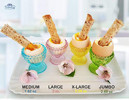 NobleEgg Antique Style Egg Cups for Soft Boiled Eggs | Set of 4 | Egg Timer Pro | 18/10 Egg Spoons | Egg Topper | Premium Gift/Storage Box