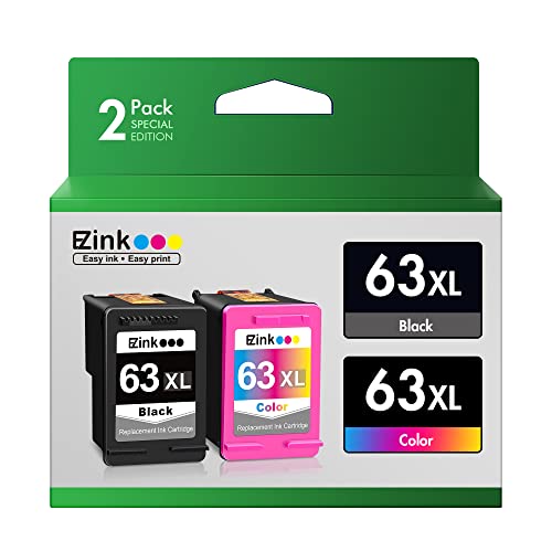 E-ZInk (TM) Remanufactured Ink Cartridge Replacement for HP 63XL 63 XL to use with Officejet 3830 5255 4650 3833 Envy 4520 Deskjet 1112 3637 3630 3634 Printer (1 Black, 1 Tri-Color)