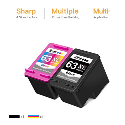 E-ZInk (TM) Remanufactured Ink Cartridge Replacement for HP 63XL 63 XL to use with Officejet 3830 5255 4650 3833 Envy 4520 Deskjet 1112 3637 3630 3634 Printer (1 Black, 1 Tri-Color)