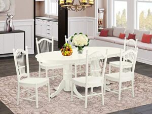 east west furniture vado7-lwh-w 7pc dinette set includes a 59/76.4 inch oval dining table with butterfly leaf and 6 wood seat kitchen chairs, linen white finish
