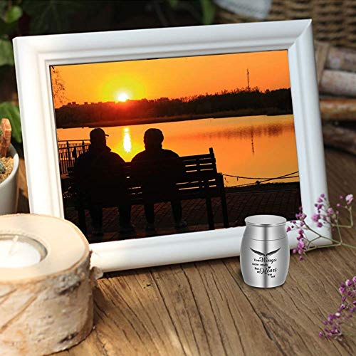 Dletay Small Keepsake Urns for Human Ashes 1.57 Inch Mini Cremation Urns for Ashes Stainless Steel Memorial Ashes Holder-Your Wings Were Ready, But My Heart Was Not