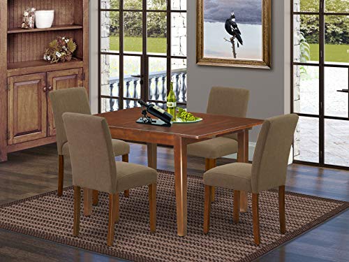 EAST WEST FURNITURE 5Pc Rectangle 42/53.5 inch Dinette Table With 12 In Leaf And Four Parson Chair With Mahogany Leg And Linen Fabric Coffee.