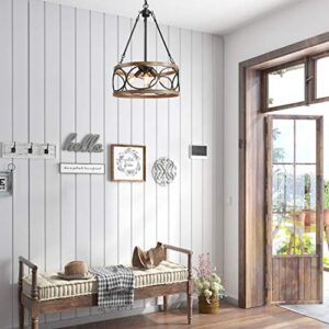 KSANA Farmhouse Drum Chandelier, Modern Faux Wood Light Fixture for Dining Rooms, Living Room, Bedroom and Foyer