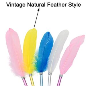 Maydahui 24PCS Natural Goose Feather Rollerball Pen Fashion Cute Kawaii Pens Black Gel Ink Pens for Student Girls