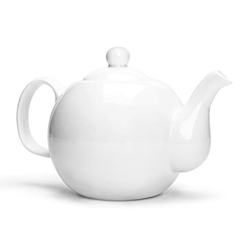 KitchenTour English Porcelain Tea pots -27oz for blooming&loose leaf, Fine Serving Ceramic Tea Pot with Upgraded Strainer Holes for Tea Party-White