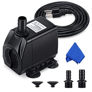 cwkj fountain pump, 880gph submersible water pump, durable 60w outdoor fountain water pump with 6.5ft power cord, 3 nozzles for aquarium, pond, fish tank, water pump hydroponics, backyard fountain