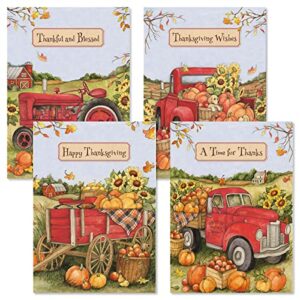 current thanksgiving trucking greeting cards set - themed holiday card variety value pack, set of 8 large 5 x 7-inch cards, assortment of 4 unique designs, envelopes included