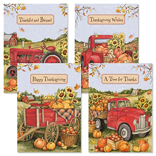 Current Thanksgiving Trucking Greeting Cards Set - Themed Holiday Card Variety Value Pack, Set of 8 Large 5 x 7-Inch Cards, Assortment of 4 Unique Designs, Envelopes Included