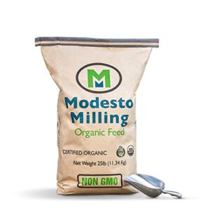 modesto milling organic, non-gmo layer crumbles for chickens, formulated without soy, 25lbs; item# 973