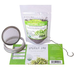 organic broccoli sprout growing kit - includes 316 stainless steel sprouting lid, sprout stand, and organic non-gmo broccoli sprouts seeds - complete broccoli sprout kit by handy pantry & trellis + co