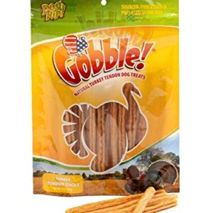 Gobble! 6-Inch Turkey Tendon for Dogs, Made in USA, 6 oz. (170g) Reseal Value Bags, All-Natural Hypoallergenic Dog Chew Treat |Sourced, Processed & Packaged in The USA | (Sticks (22-25 Pieces))