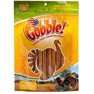 Gobble! 6-Inch Turkey Tendon for Dogs, Made in USA, 6 oz. (170g) Reseal Value Bags, All-Natural Hypoallergenic Dog Chew Treat |Sourced, Processed & Packaged in The USA | (Sticks (22-25 Pieces))