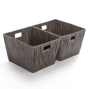 bino 2 pack woven resin basket organizer - shelf organizer with built-in carry handles, medium - dark grey