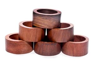 nirman handmade wood napkin ring set with 6 napkin rings - artisan crafted in india