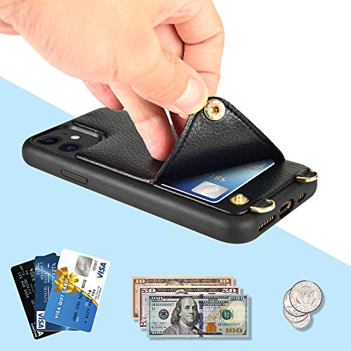 iPhone 11 Crossbody Case, JLFCH iPhone 11 Wallet Case with Card Slot Credit Card Holder Leather Phone Purse Cover for Apple iPhone 11, 6.1 inch - Black