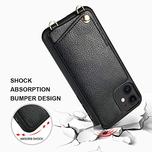 iPhone 11 Crossbody Case, JLFCH iPhone 11 Wallet Case with Card Slot Credit Card Holder Leather Phone Purse Cover for Apple iPhone 11, 6.1 inch - Black