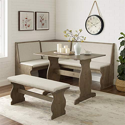 Linon Natasha Transitional Wood Corner Nook Dining Set in Brown