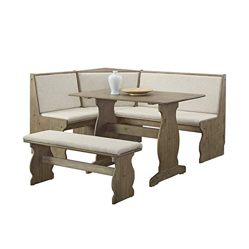 Linon Natasha Transitional Wood Corner Nook Dining Set in Brown