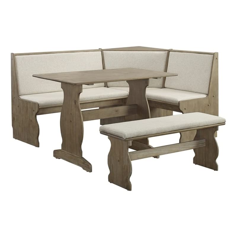 Linon Natasha Transitional Wood Corner Nook Dining Set in Brown