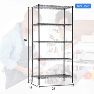 Tyyps 5 Tier Wire Shelving Unit Durable Metal Height Adjustable Storage Organizer Heavy Duty Utility Rack for Laundry Home Kitchen and Office on Wheels Unit NSF-Certified 14”D x 24”W x 60”H,Black